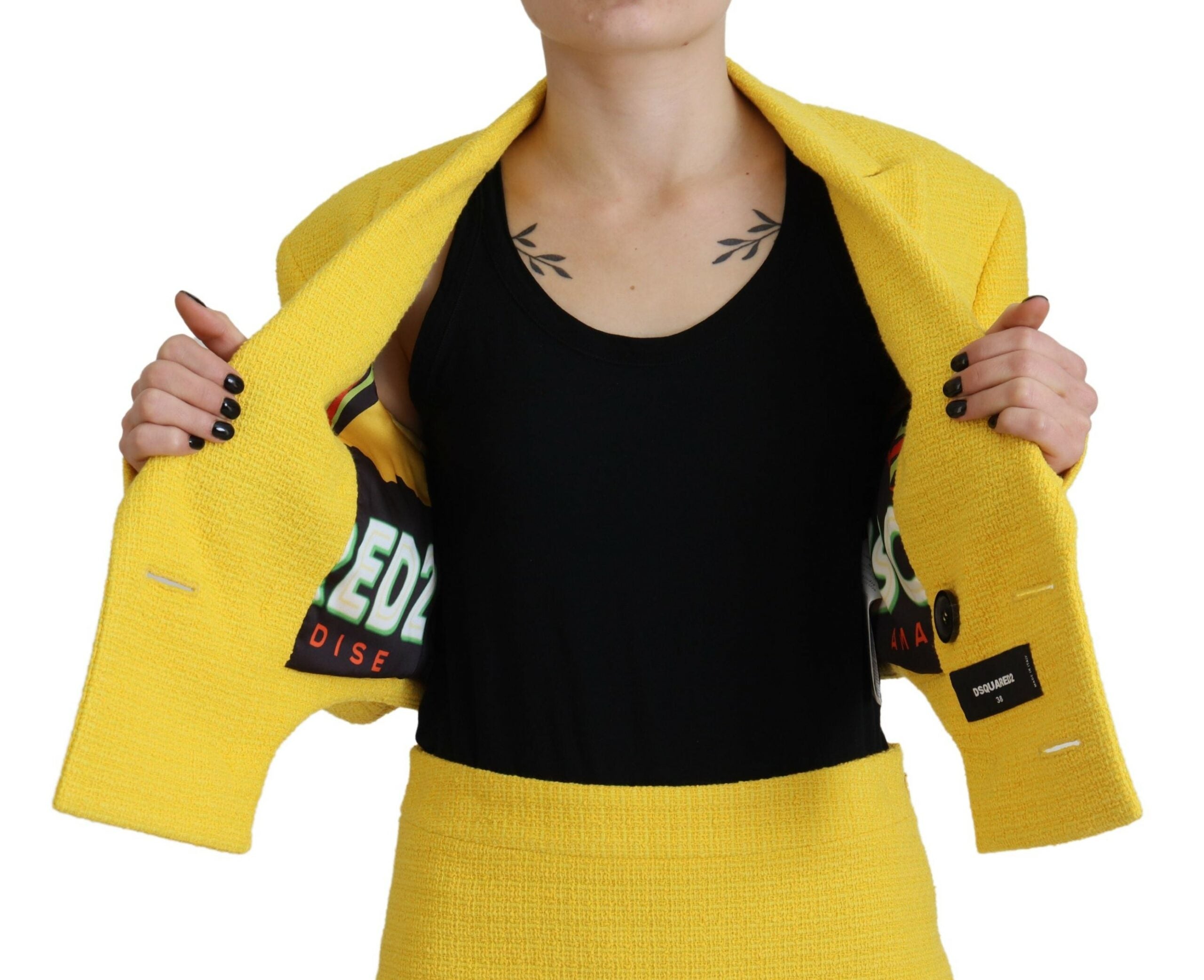 Dsquared² Sarı Kruvaze Mini Takım Elbise Blazer Etek Takımı